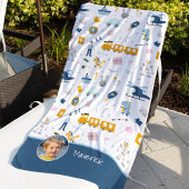 Cute Kind Pattern Foto and Name Boy Blue Strandlaken