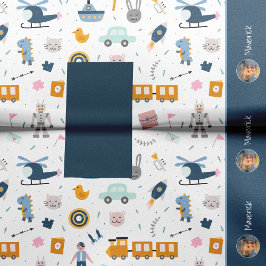 Cute Kind Pattern Foto and Name Boy Blue Tissuepapier