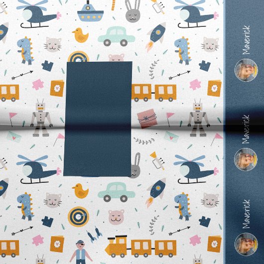 Cute Kind Pattern Foto and Name Boy Blue Tissuepapier