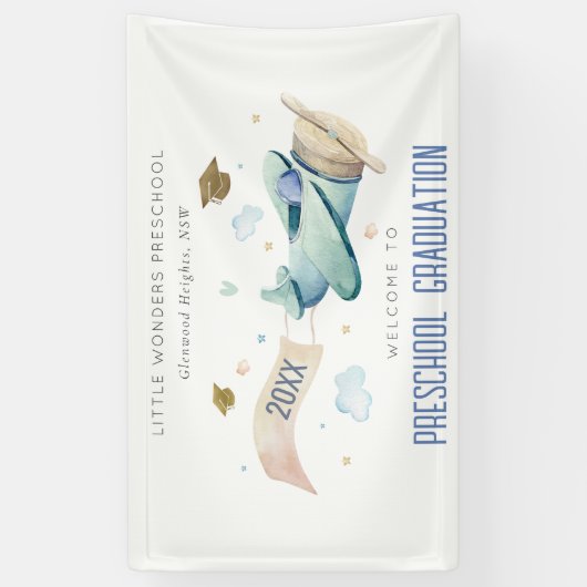 Cute Kinder Airplane Preschool Afstuderen Welcome Spandoek (Verticaal)