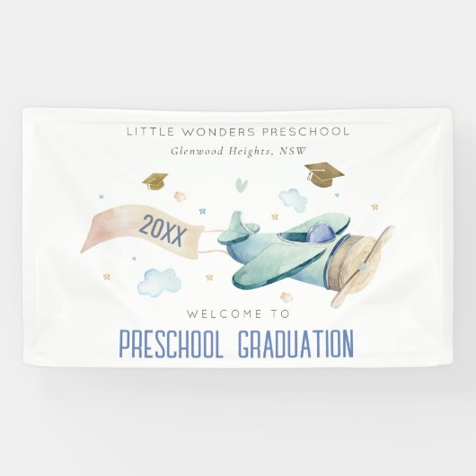 Cute Kinder Airplane Preschool Afstuderen Welcome Spandoek (Horizontaal)