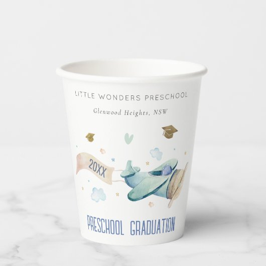 Cute Kinder Airplane Sky Stars Preschool Afstudere Papieren Bekers (Voorkant)