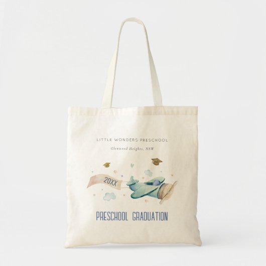 Cute Kinder Airplane Sky Stars Preschool Afstudere Tote Bag (Voorkant)