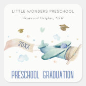 Cute Kinder Airplane Sky Stars Preschool Afstudere Vierkante Sticker (Voorkant)