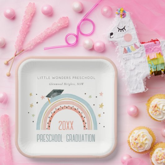 Cute Kinder Boho Rainbow Stars Preschool Afstudere Papieren Bordje (Feest)