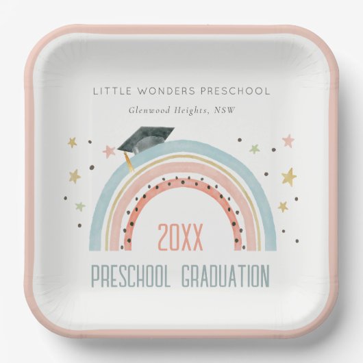 Cute Kinder Boho Rainbow Stars Preschool Afstudere Papieren Bordje (Voorkant)