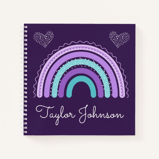 Cute Kinder Boho-regenboog op Paars Notitieboek (Voorkant)