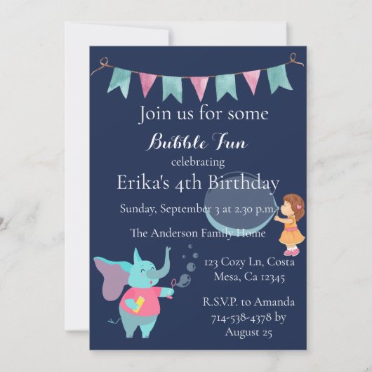Cute Kinder Bubble Birthday Party Invitation Kaart (Voorkant)