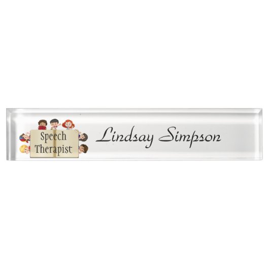 Cute Kinder Cartoon Book Speech Therapist Naambordje (Voorkant)