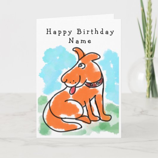Cute Kinder Cartoon Dog Birthday Card Kaart (Voorkant)