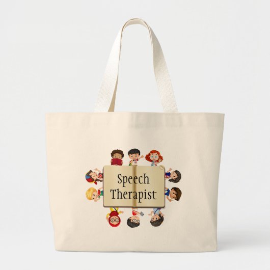 Cute Kinder Cartoon Speech Therapist Book Grote Tote Bag (Voorkant)