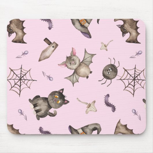 Cute Kinder Cat Bat Spider Halloween Pattern Muismat (Voorkant)