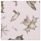 Cute Kinder Cat Bat Spider Halloween Pattern Stof (Close Up)