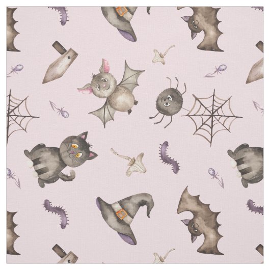 Cute Kinder Cat Bat Spider Halloween Pattern Stof (Swatch)