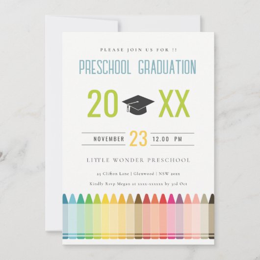 Cute Kinder Crayon Fun Rainbow Preschool Afstudere Kaart (Voorkant)