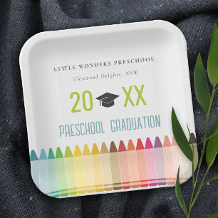 Cute Kinder Crayon Fun Rainbow Preschool Afstudere Papieren Bordje