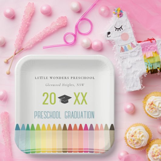 Cute Kinder Crayon Fun Rainbow Preschool Afstudere Papieren Bordje (Feest)