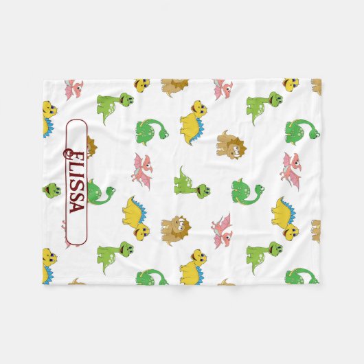 Cute Kinder Dinosaur Animal Pattern Waterverf Name Fleece Deken (Voorkant (Horizontaal))
