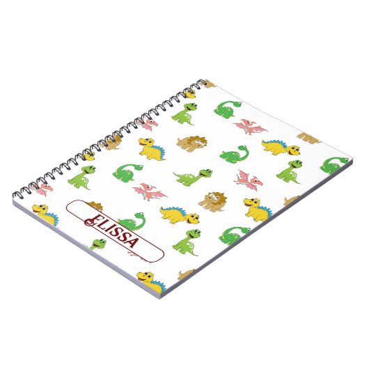 Cute Kinder Dinosaur Animal Pattern Waterverf Name Notitieboek (Linkerzijde)