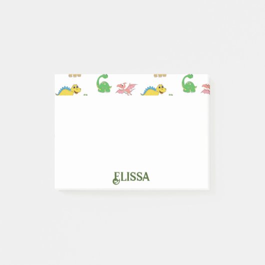 Cute Kinder Dinosaur Animal Pattern Waterverf Name Post-it® Notes (Voorkant)
