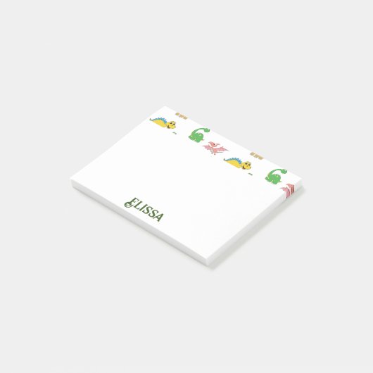 Cute Kinder Dinosaur Animal Pattern Waterverf Name Post-it® Notes (Schuin)