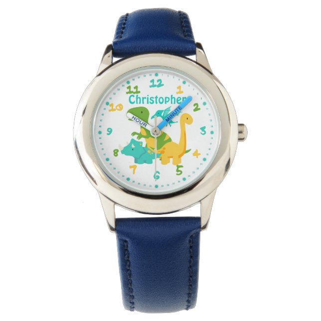 Cute Kinder Dinosaur Personalized Horloge (Voorkant)
