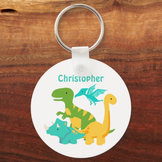 Cute Kinder Dinosaur Personalized Sleutelhanger (Voorkant)
