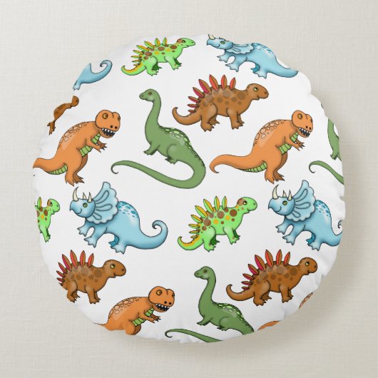 Cute Kinder Dinosaur Pillow Rond Kussen (Voorkant)