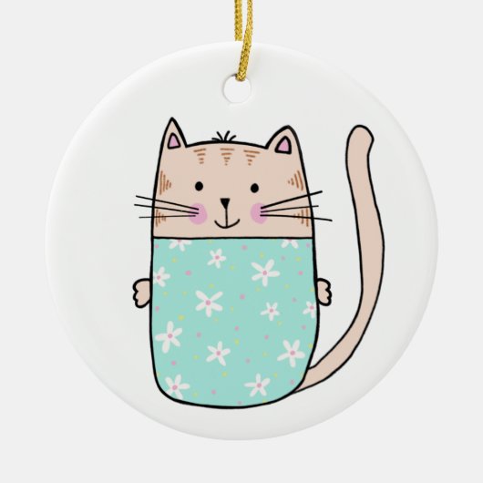 Cute kinder floral cat-illustratie keramisch ornament (Voorkant)