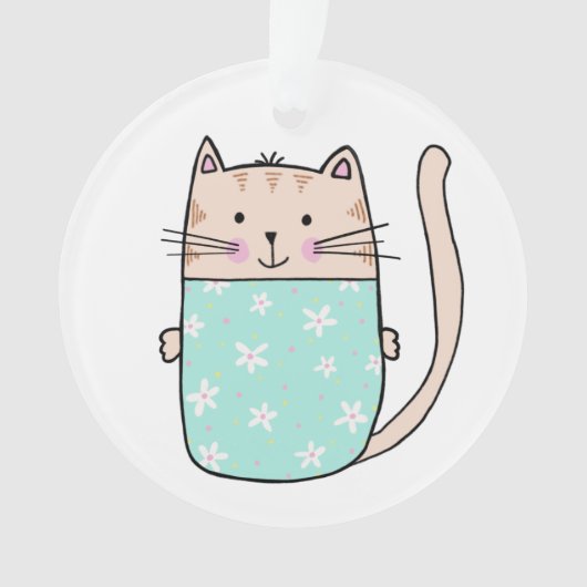 Cute kinder floral cat-illustratie ornament (voorkant)