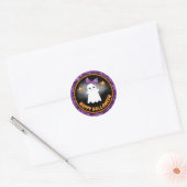 Cute Kinder Girl Ghost & Paarse Glitter Halloween Ronde Sticker (Envelop)