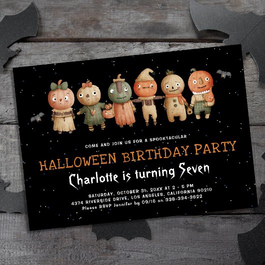Cute Kinder Halloween Birthday Invitation Kaart