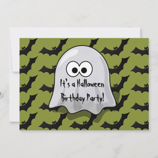 Cute Kinder Halloween Birthday Party Ghost and Bat Kaart (Voorkant)