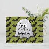 Cute Kinder Halloween Birthday Party Ghost and Bat Kaart (Staand voorkant)