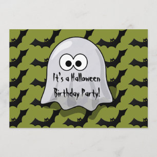 Cute Kinder Halloween Birthday Party Ghost and Bat Kaart
