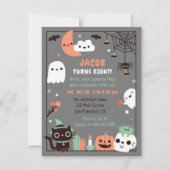 Cute Kinder Halloween Birthday Party Grey Kaart (Voorkant)