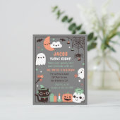 Cute Kinder Halloween Birthday Party Grey Kaart (Staand voorkant)