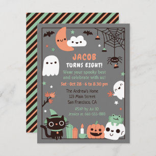 Cute Kinder Halloween Birthday Party Grey Kaart
