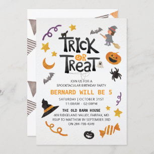 Cute Kinder Halloween Birthday Party Invitation Kaart