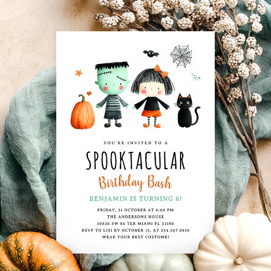 Cute Kinder Halloween Birthday Party Invitation Kaart