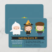Cute Kinder Halloween Birthday Party Invitations Kaart (Voorkant / Achterkant)