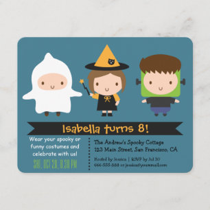 Cute Kinder Halloween Birthday Party Invitations Kaart