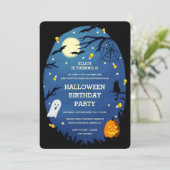 Cute Kinder Halloween Birthday Party Invitations Kaart (Staand voorkant)