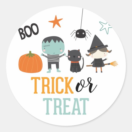 Cute kinder Halloween Birthday Trick or treat Part Ronde Sticker (Voorkant)