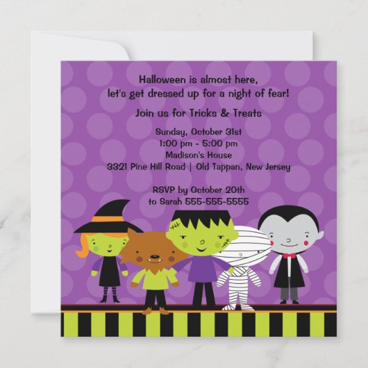 Cute Kinder Halloween Costume Party Invitation Kaart (Voorkant)