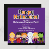 Cute Kinder Halloween Costume Party Invitation Kaart (Voorkant / Achterkant)