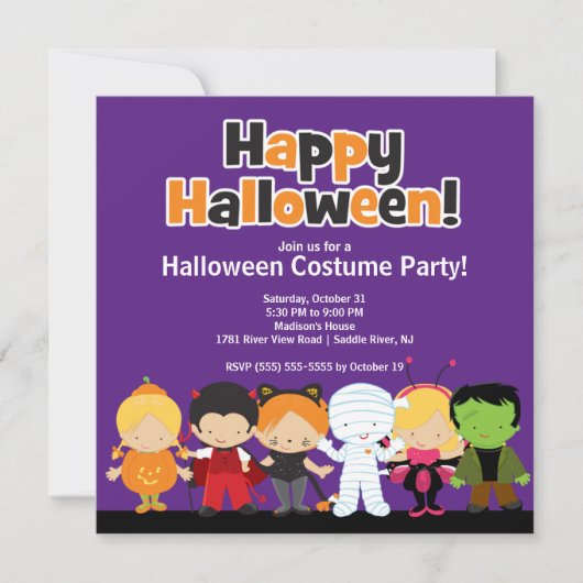 Cute Kinder Halloween Costume Party Invitation Kaart (Voorkant)