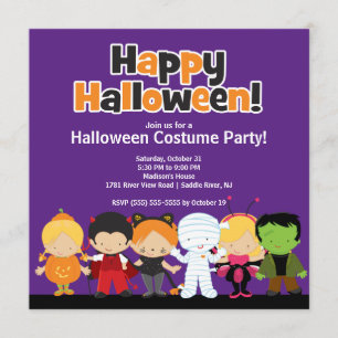 Cute Kinder Halloween Costume Party Invitation Kaart