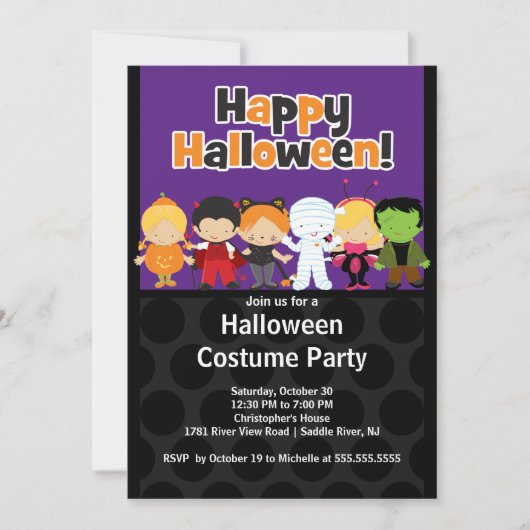 Cute Kinder Halloween Costume Party Invitation Kaart (Voorkant)