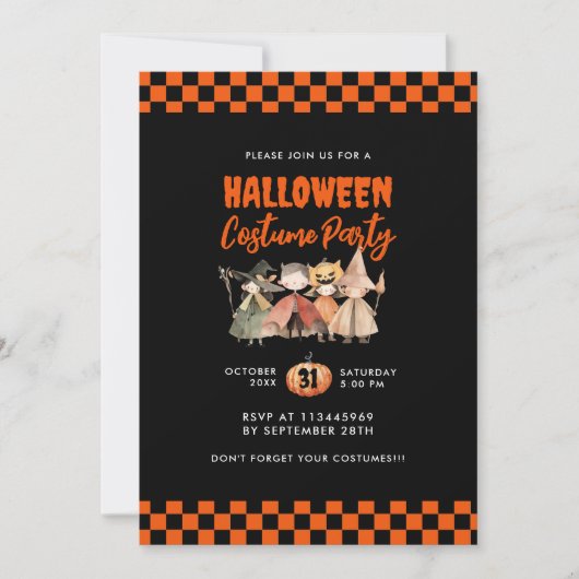 Cute Kinder Halloween Costume Party Kaart (Voorkant)